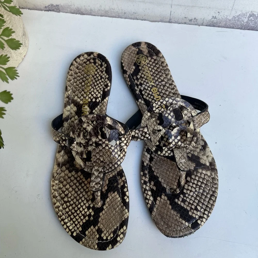 TORY BURCH miller stamped snake print sandals Size 9.5 gently used